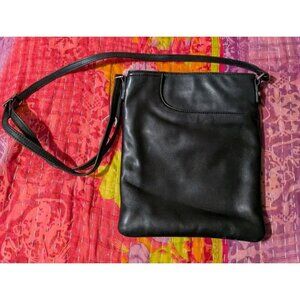 MARGOT Radley Genuine Leather Slim Crossbody Purse Split Pocket Bag in Black